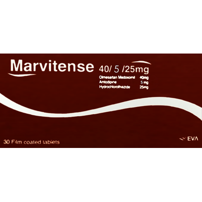 MARVITENSE 40 / 5 / 25 MG ( OLMESARTAN + AMLODIPINE + HYDROCHLOROTHIAZIDE ) 30 FILM-COATED TABLETS